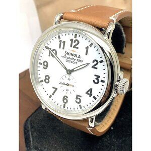 Shinola Men's Watch S0110000010 Runwell Quartz White Dial Brown Leather 47mm
